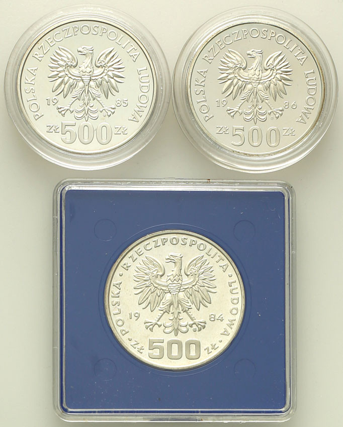 PRL. 500 złotych 1984-1986, zestaw 3 sztuk